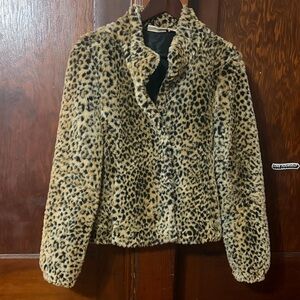 DKNY Leopard Print Faux Fur Jacket